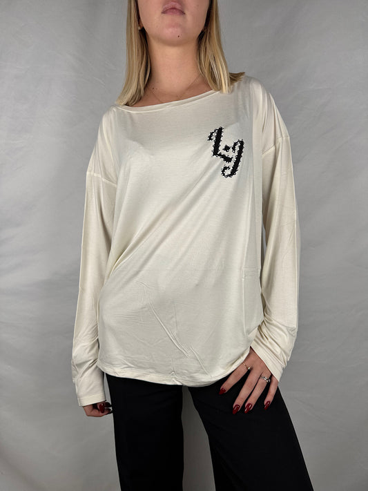 T-shirt Manica Lunga con Logo e Strass Liu Jo