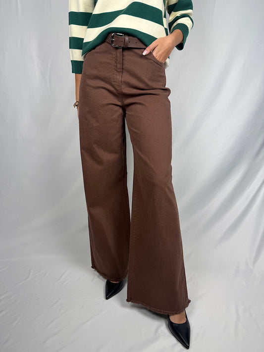 Pantalone con Cintura Tensione-In Cioccolato