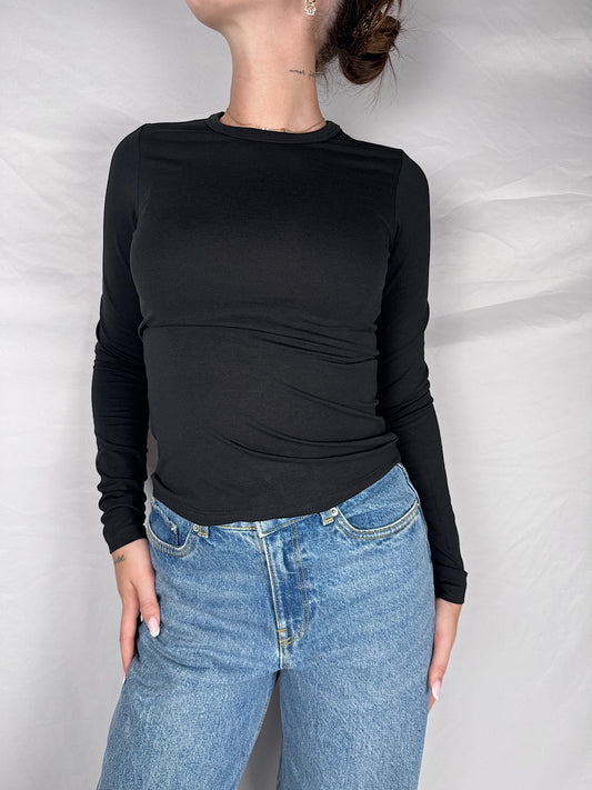 T-Shirt Slim Manica Lunga Nera