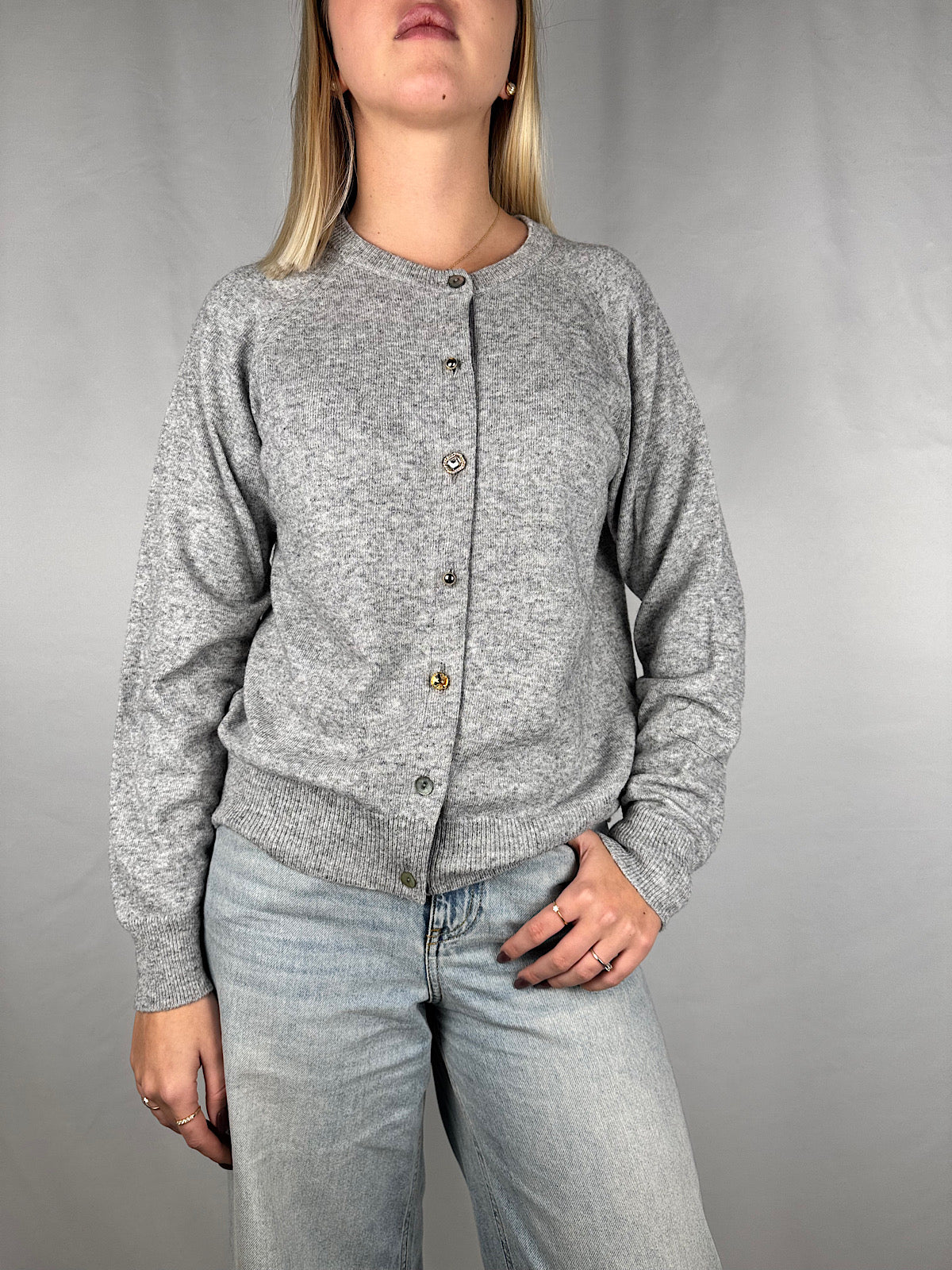 Cardigan Bottoni Gioiello Grigio Vicolo