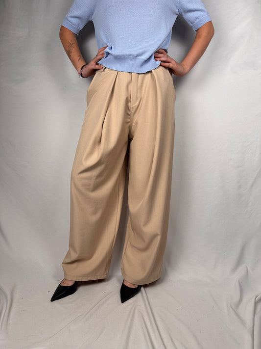 Pantalone Ampio con Pinces Armonia Beige