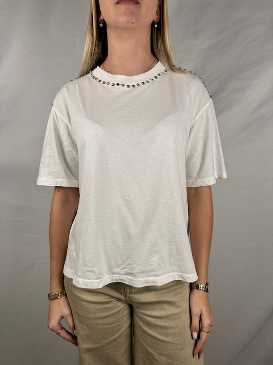 T-Shirt Bianca con Cabochon Colorati Vicolo