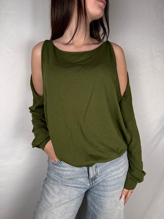 Maglia con Cut Out Spalle Vicolo Verde Militare
