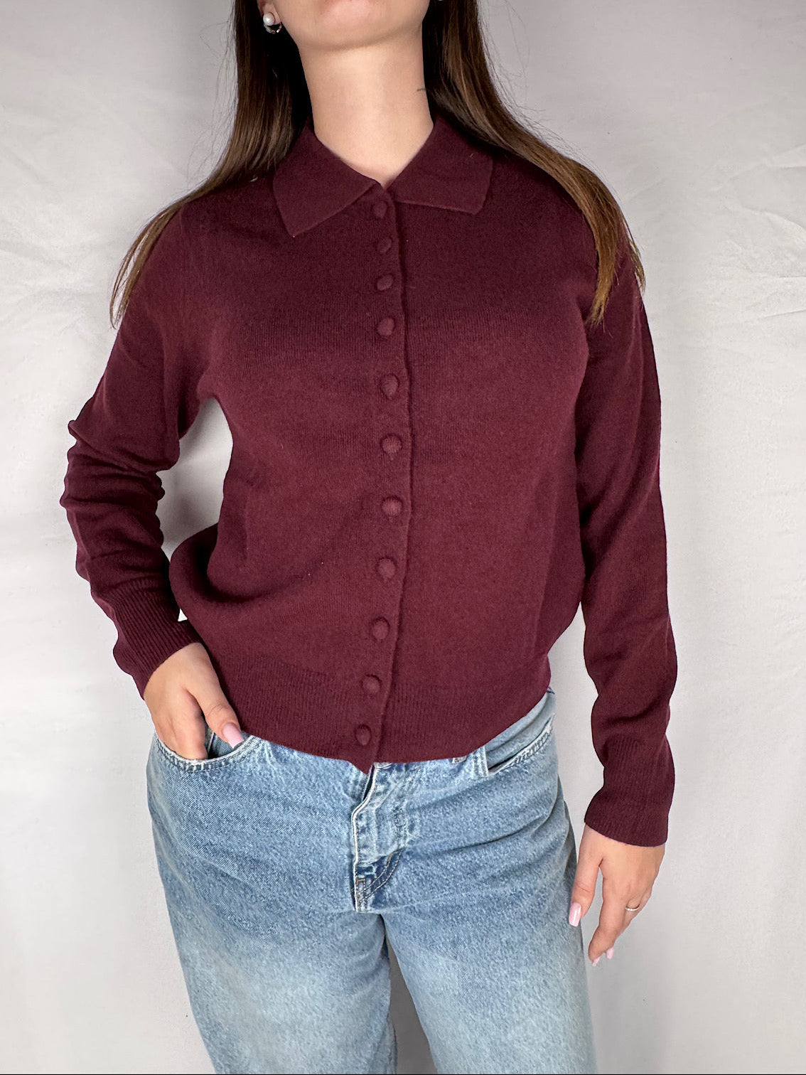 Coreana con Bottoni Ricoperti Vicolo Bordeaux