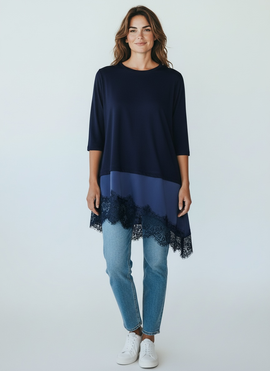 T-Shirt con Pizzo Blu Navy Tensione-In