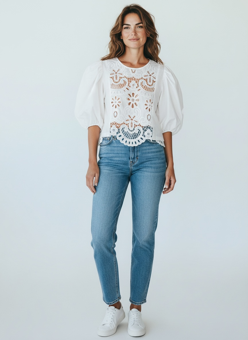 Camicia Dettaglio Crochet Bianca Vicolo