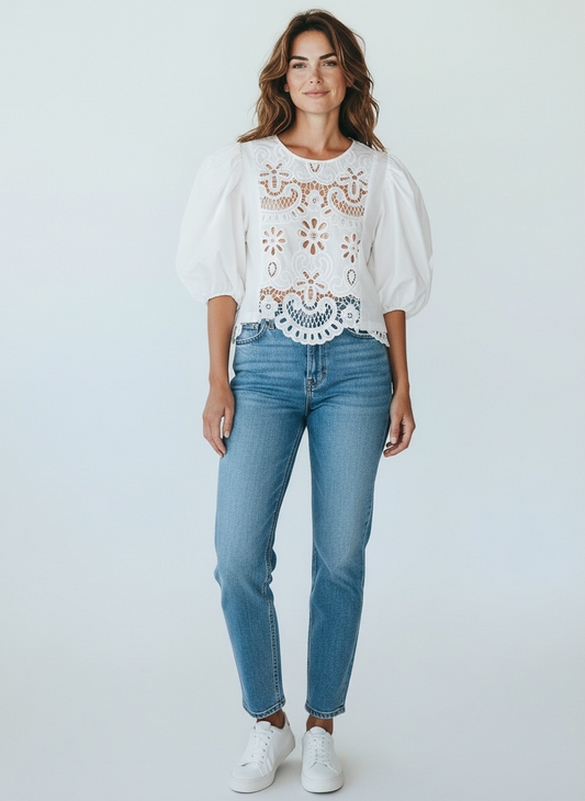 Camicia Dettaglio Crochet Bianca Vicolo