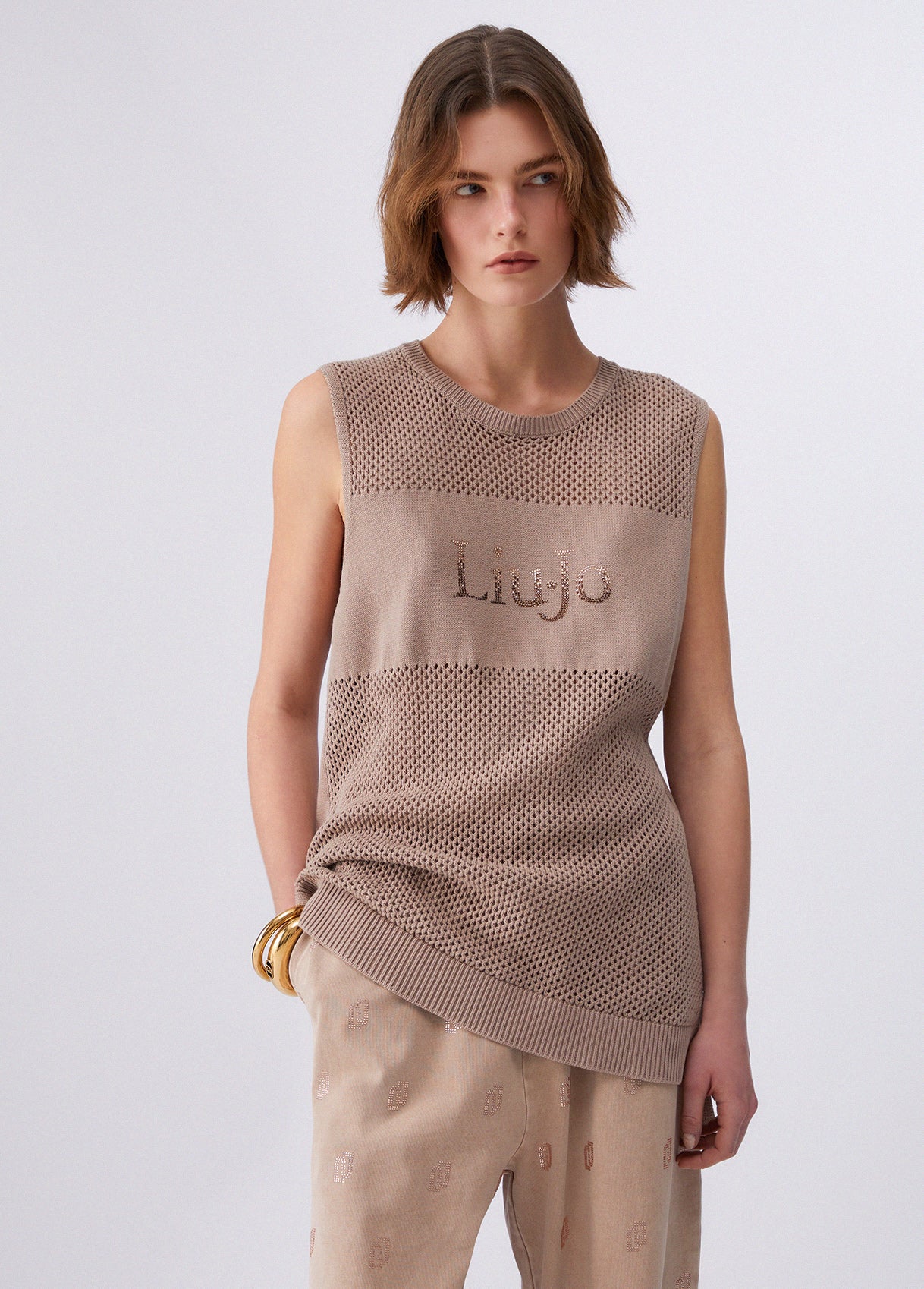 Top in Maglia Traforata Liu Jo Fango