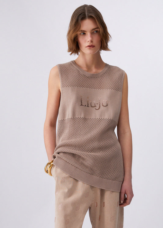 Top in Maglia Traforata Liu Jo Fango