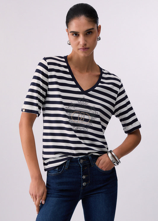 T-shirt a Righe Blu Liu Jo