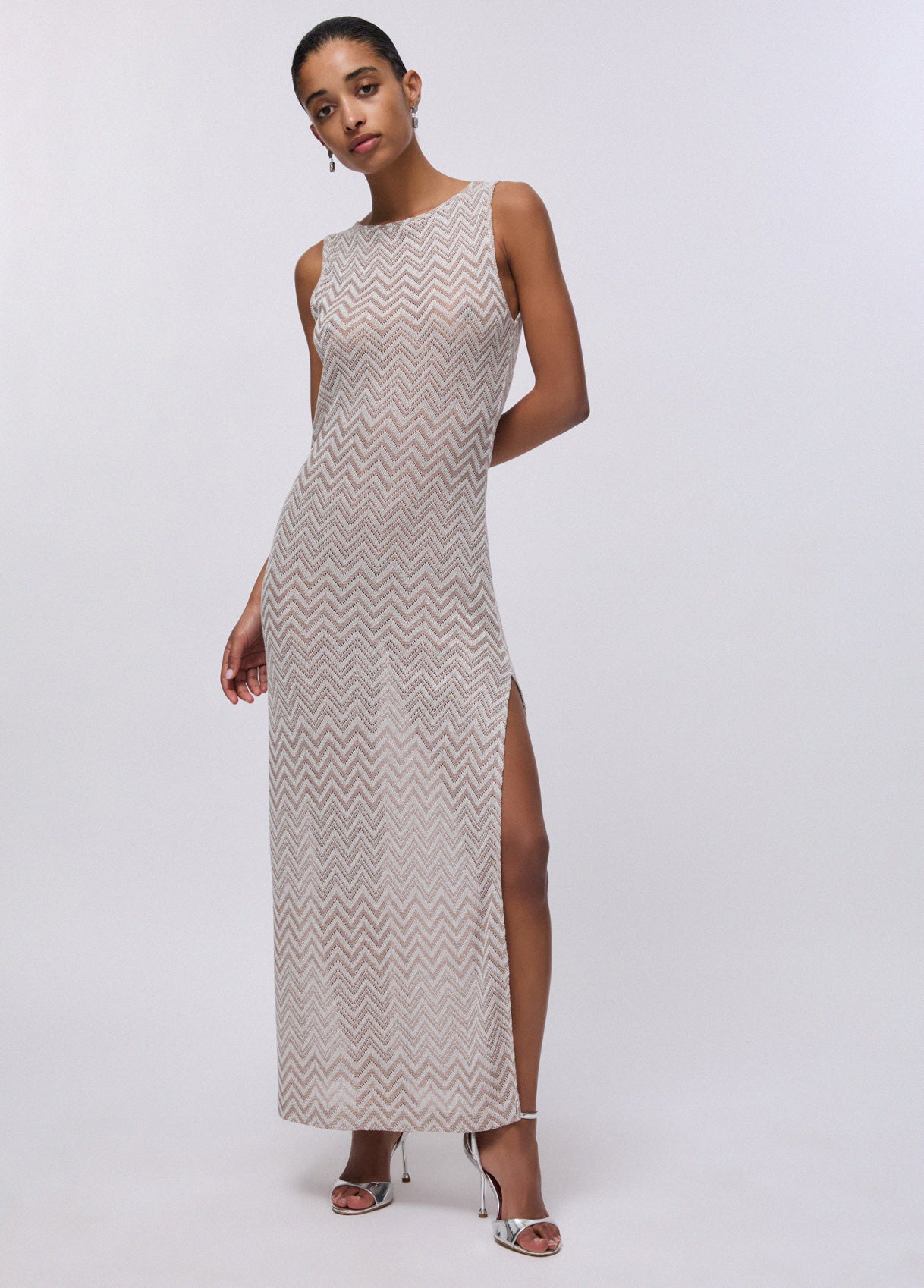 Abito Lungo In Maglia Chevron  Liu.Jo Beige/Silver