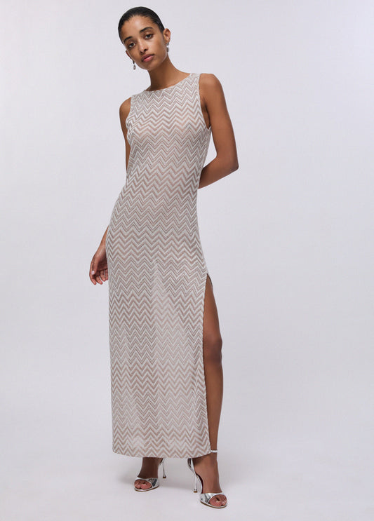 Abito Lungo In Maglia Chevron  Liu.Jo Beige/Silver