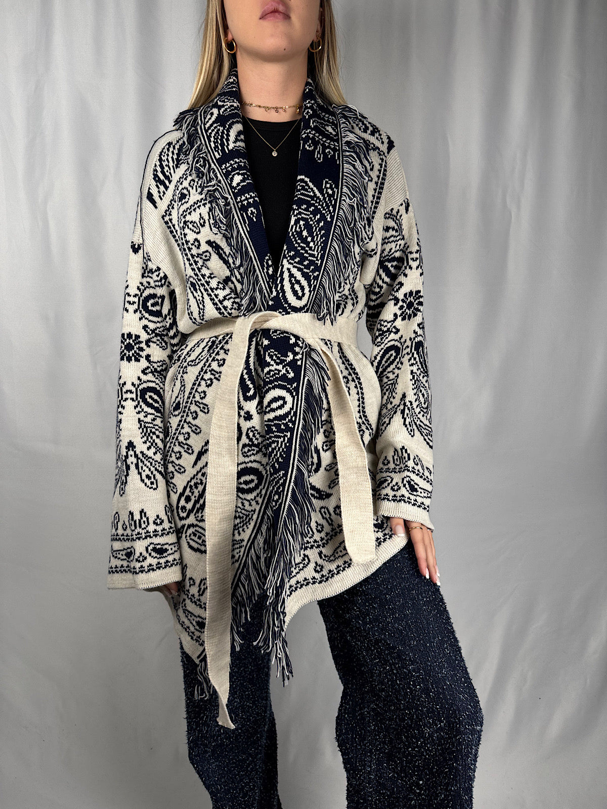 Cardigan Fantasia Bandana Bianco e Blu Armonia