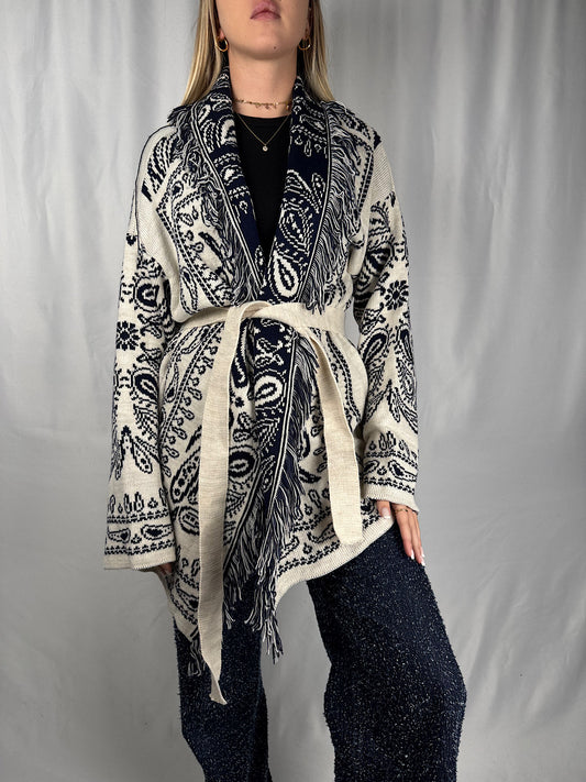 Cardigan Fantasia Bandana Bianco e Blu Armonia