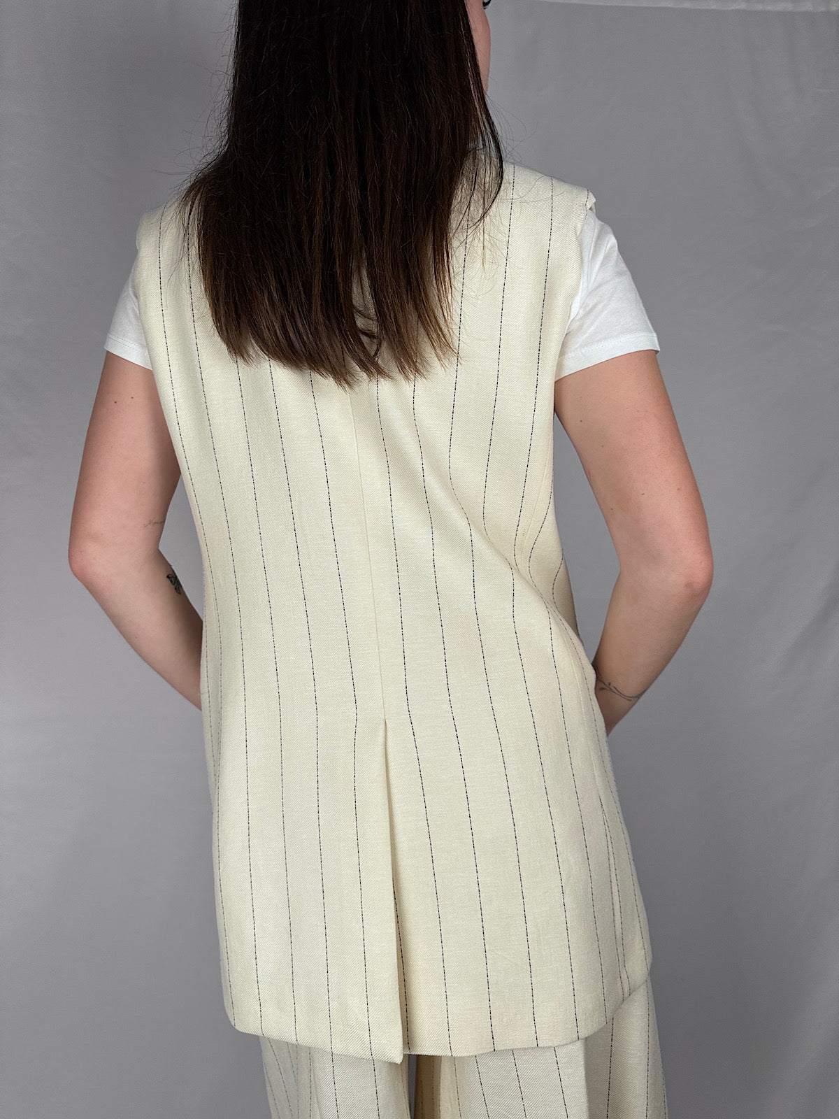 Gilet Gessato Viscosa Lino Vicolo Burro