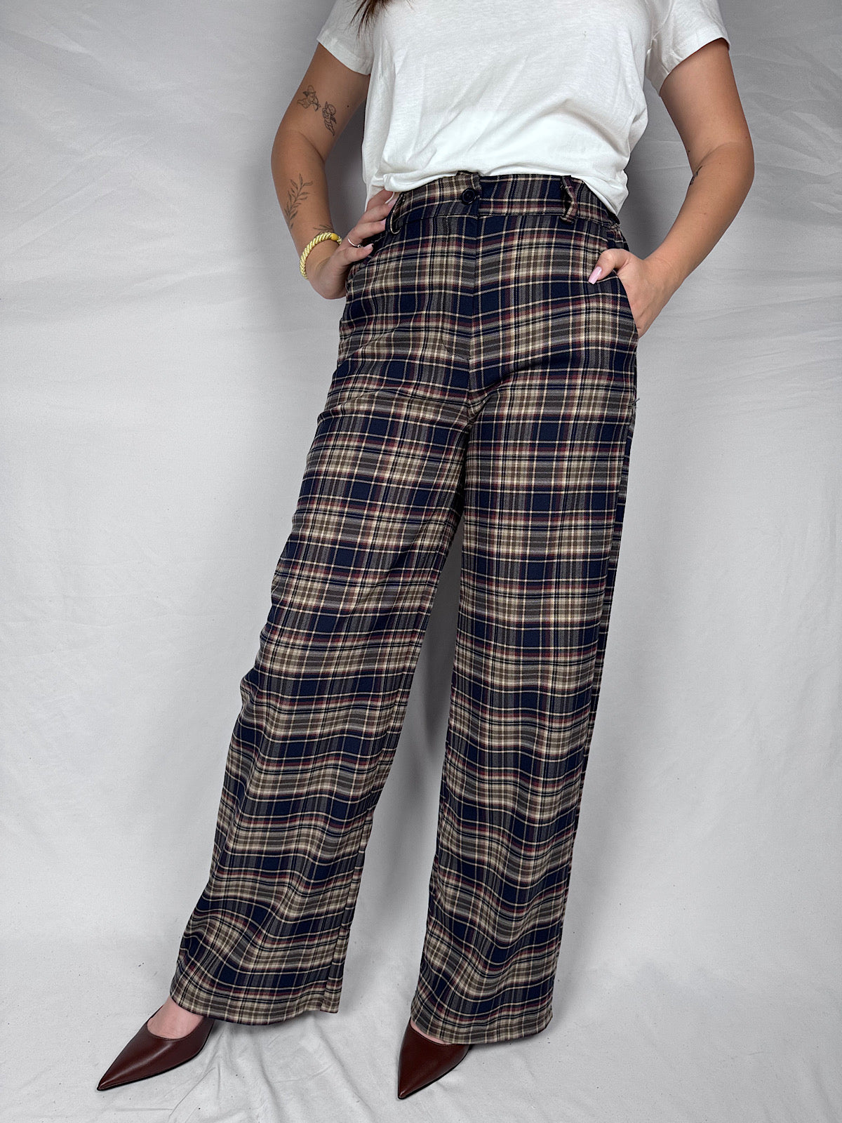 Pantalone Tailleur Scozzese Armonia Blu