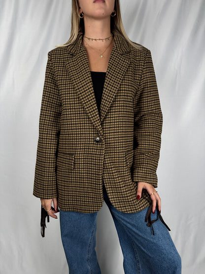 Giacca Pied Poule con Frange Marrone Armonia