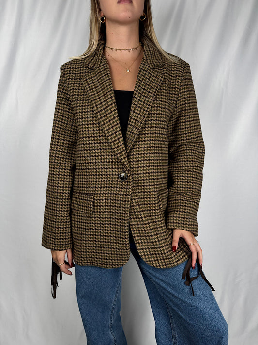 Giacca Pied Poule con Frange Marrone Armonia