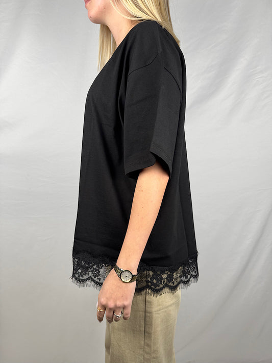 T-Shirt Over con Pizzo Nero Susy-Mix