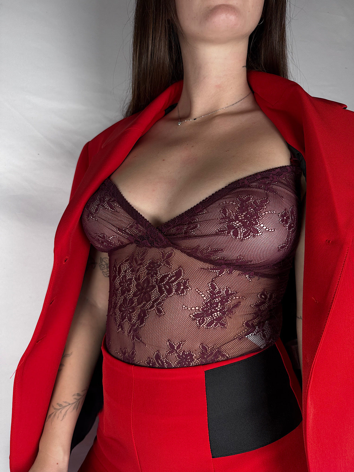 Body in Pizzo Spalline Sottili Vicolo Bordeaux