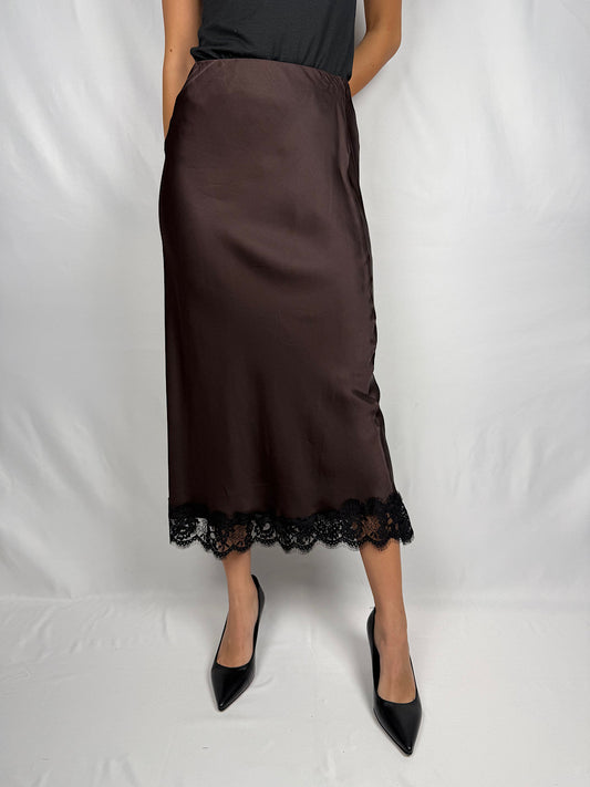 Gonna Satin con Pizzo Vicolo Cioccolato