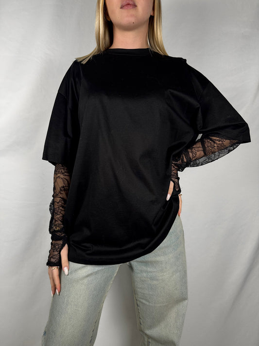 Maglia Maniche in Pizzo Nera Vicolo