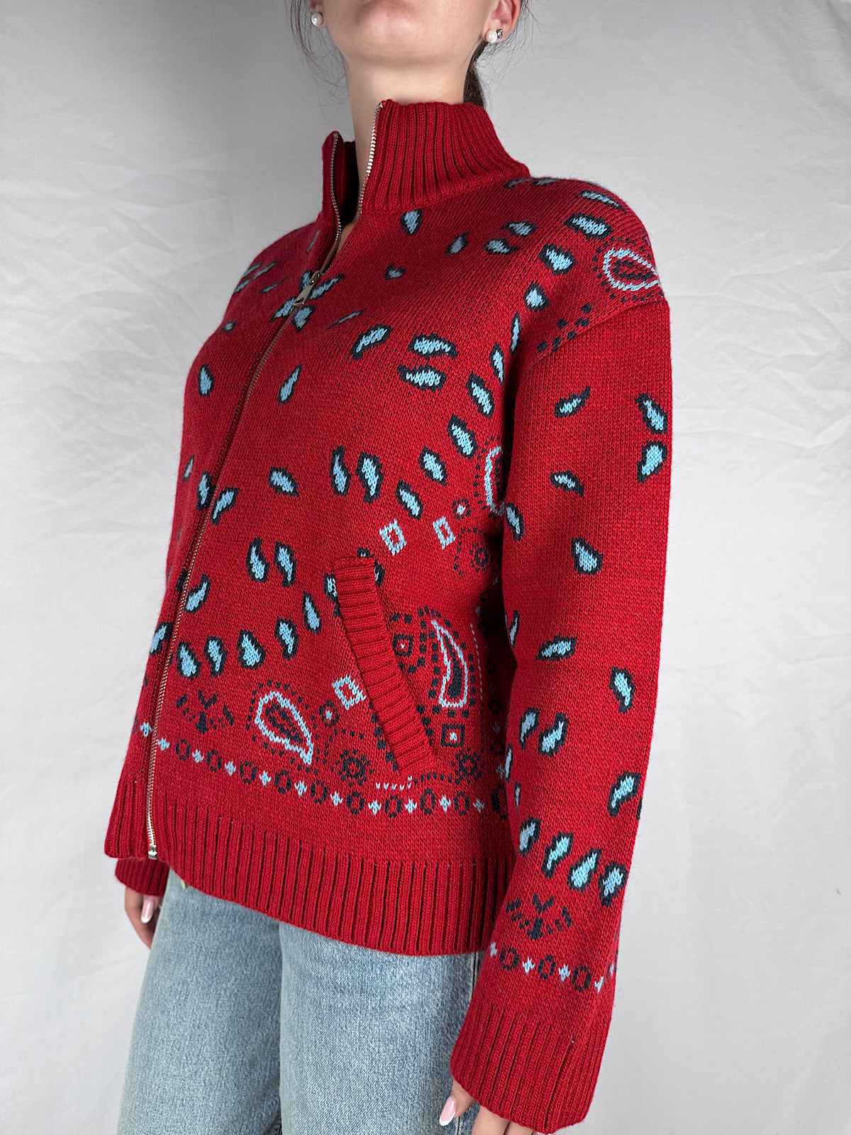 Cardigan Bomber Zip Bandana Tensione In Rosso