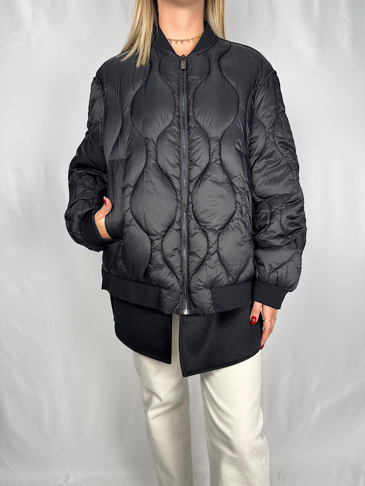 Piumino Bomber Trapuntato Doppio Tessuto Nero Vicolo