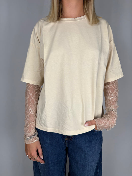 T-Shirt con Maniche in Pizzo Panna Susy Mix