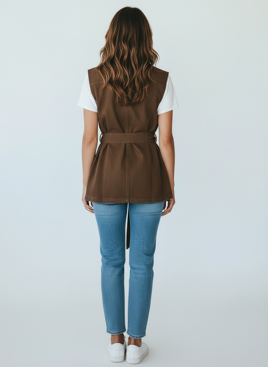 Gilet con Bottoni Gioiello Oro Denim Moro