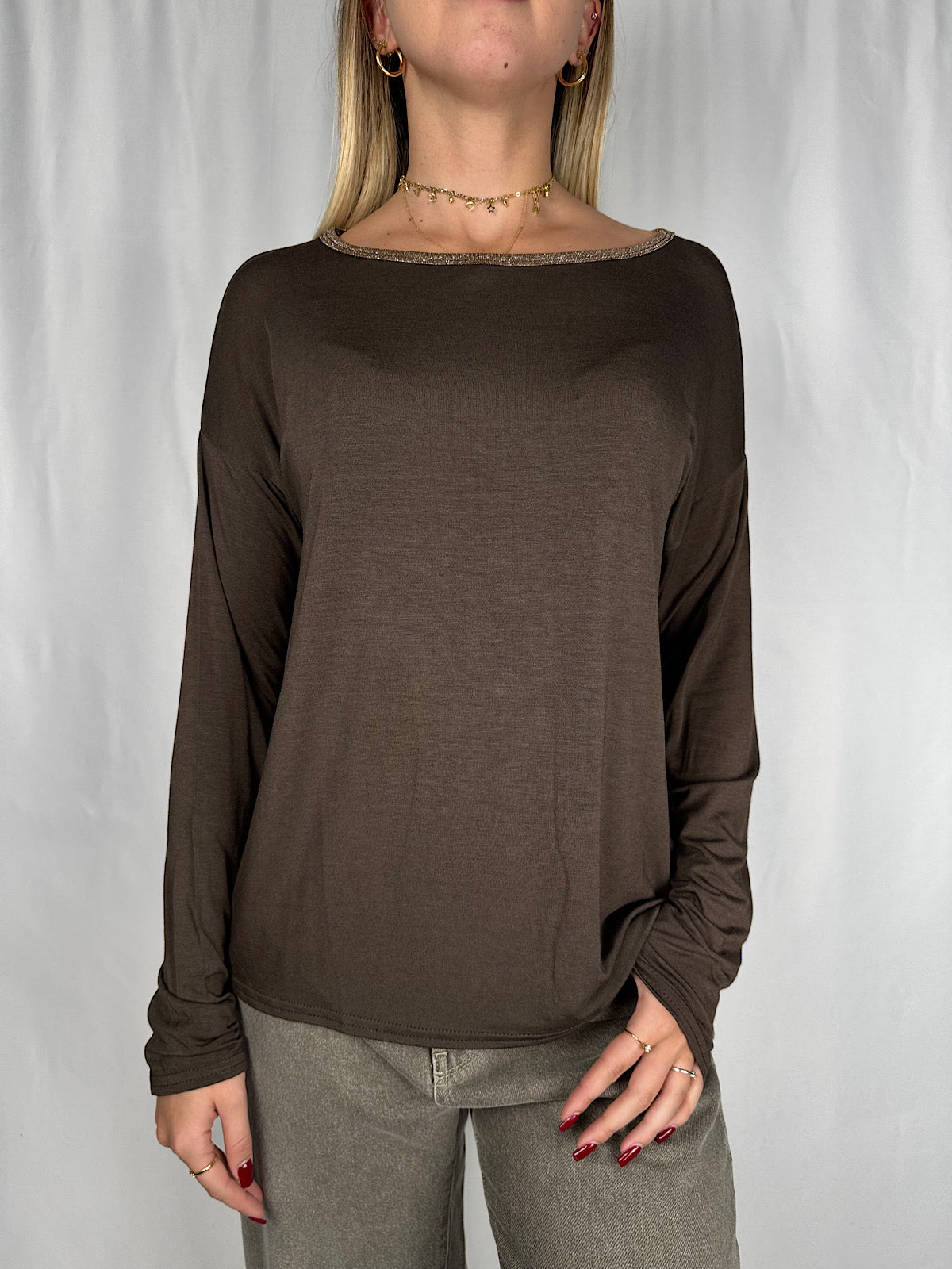 Maglia a Manica Lunga Marrone SusyMix