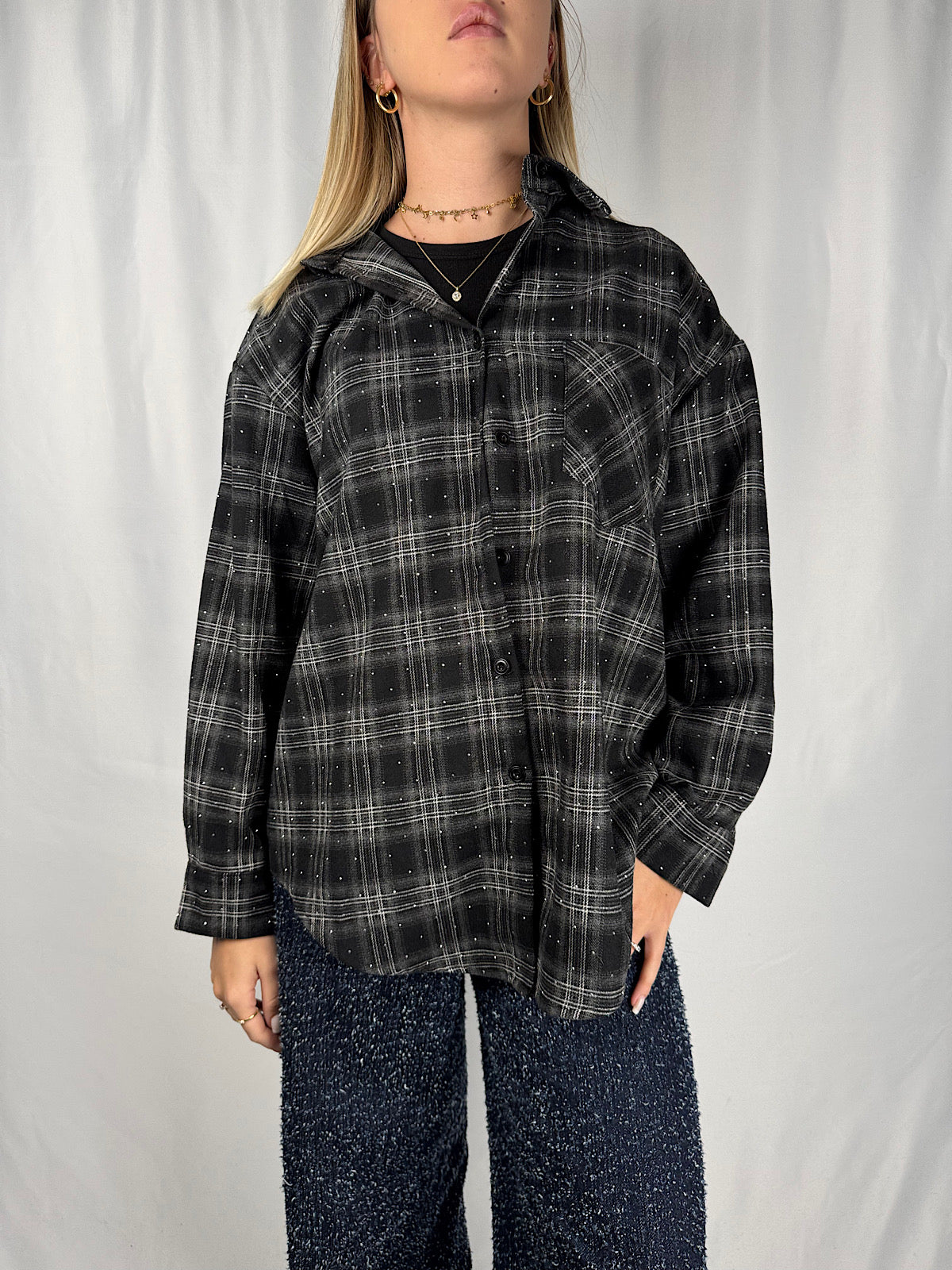 Camicia Check con Strass Nera Armonia