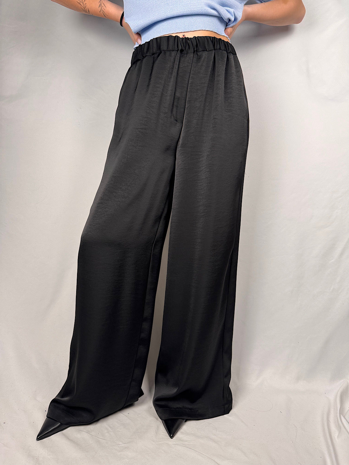 Pantalone Fluido Satin Nero Vicolo