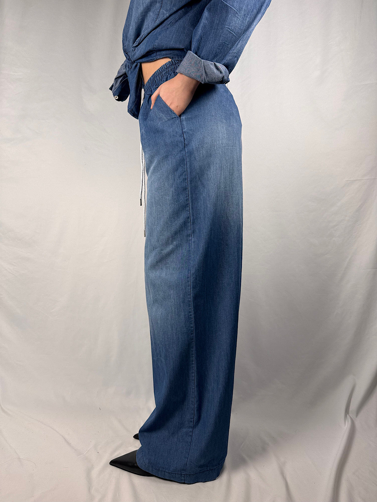 Pantalone Effetto Jeans in Chambray Vicolo