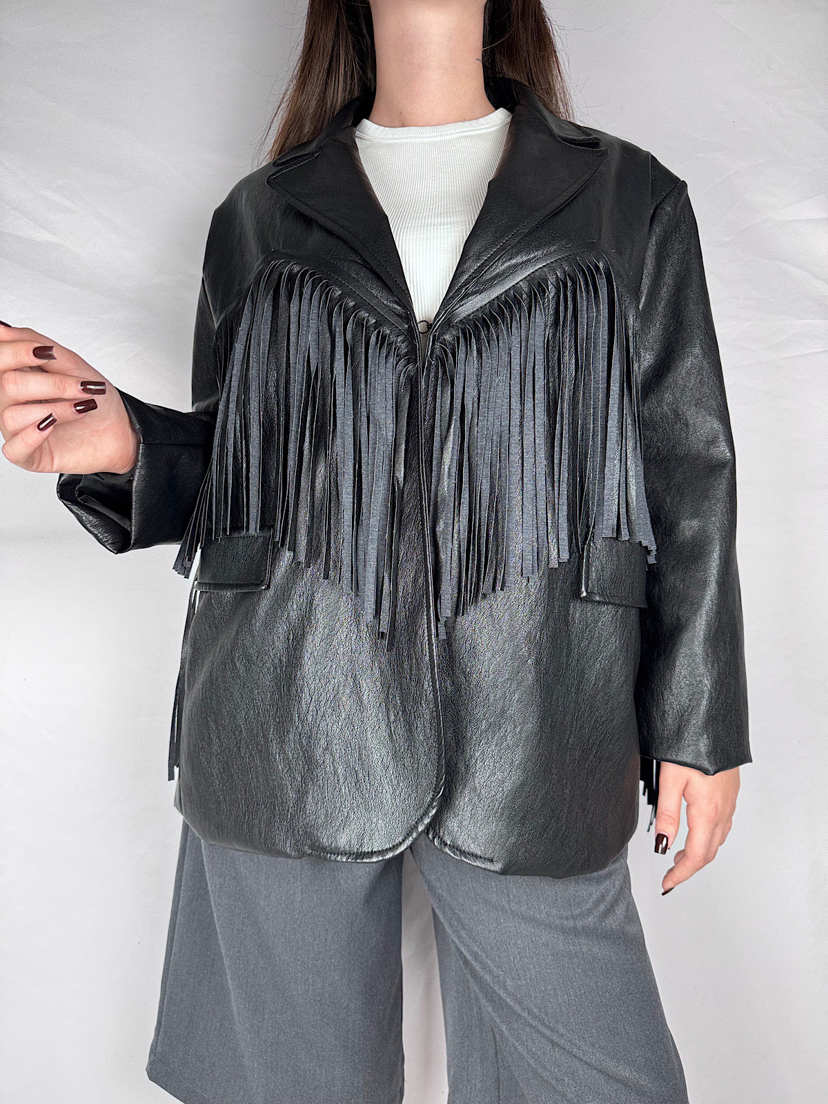 Giacca Eco-pelle con Frange Armonia Nera