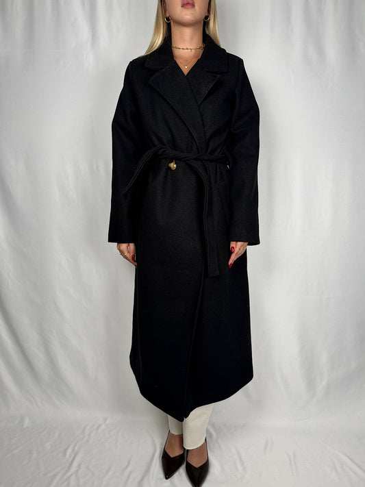 Cappotto Lungo con Cintura Nero Armonia