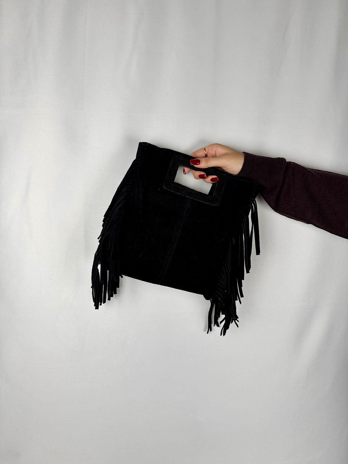 Borsa Scamosciata con Frange Nera Armonia