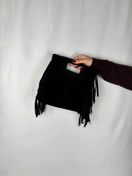 Borsa Scamosciata con Frange Nera Armonia