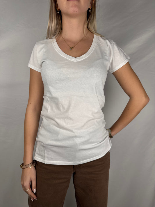 T-Shirt Basic Scollo a V Bianca Susy Mix