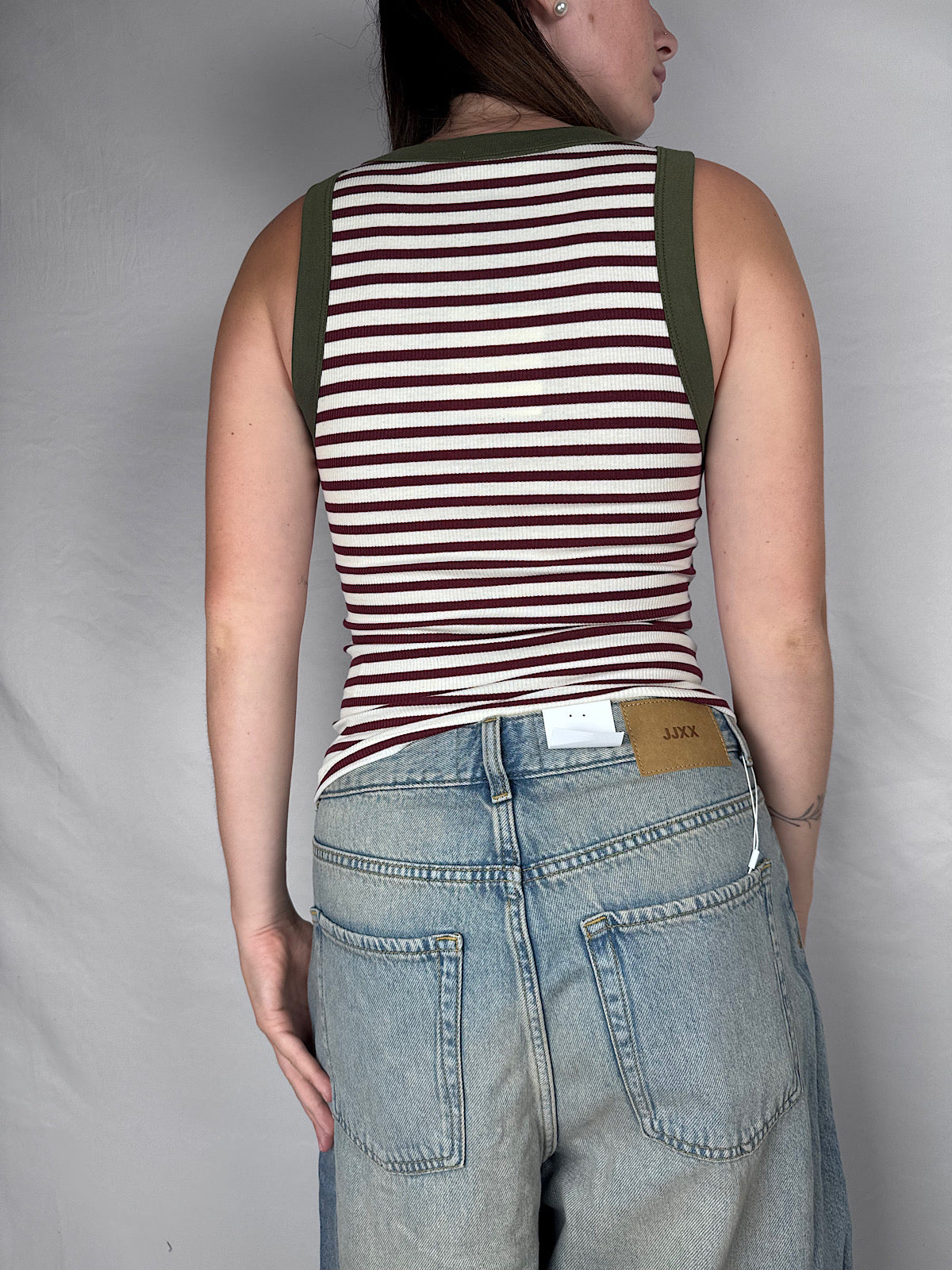 Canotta a Righe Scollo V Vicolo Bordeaux/Militare