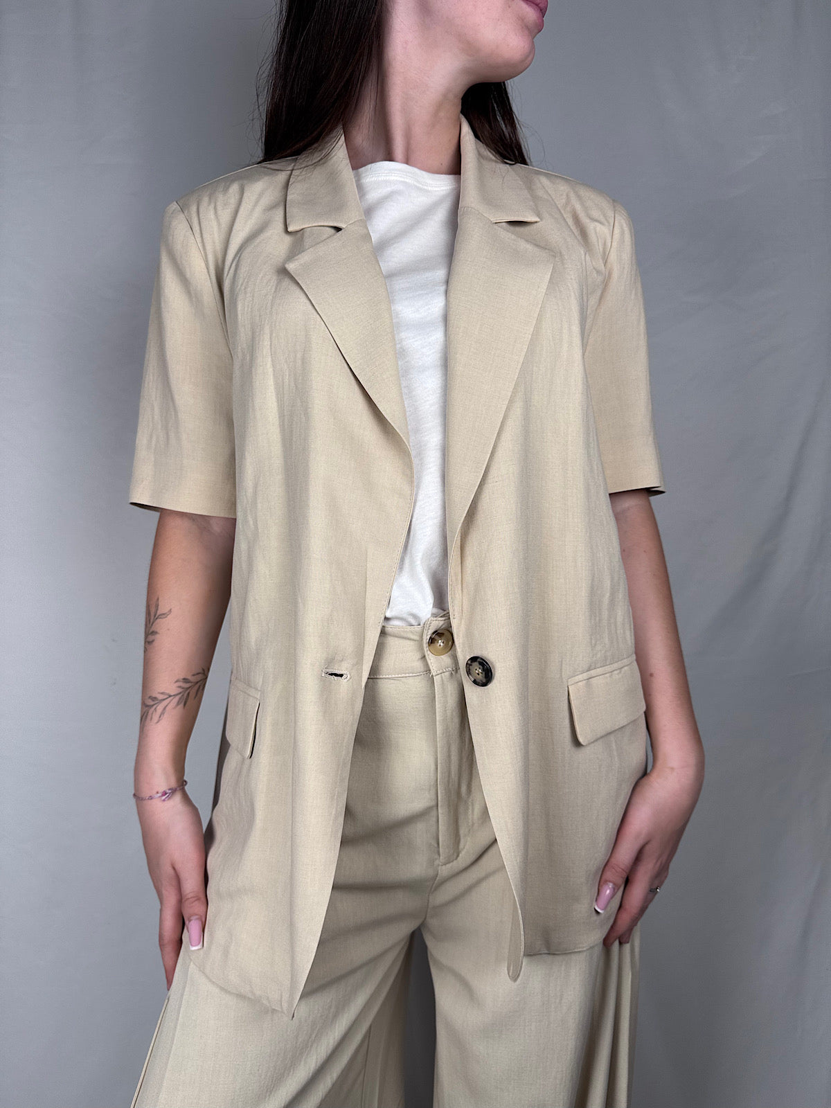 Giacca Blazer in Viscosa Lino Mezze Maniche Vicolo Beige