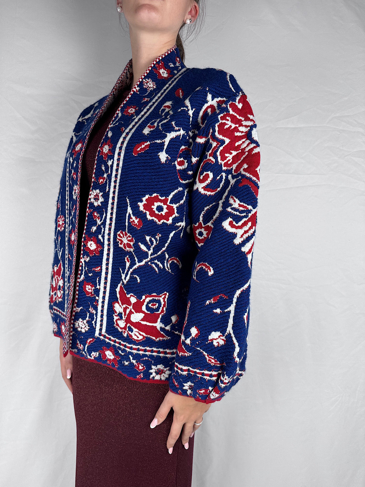Cardigan Motivo Fiori Tensione In Blu Royal