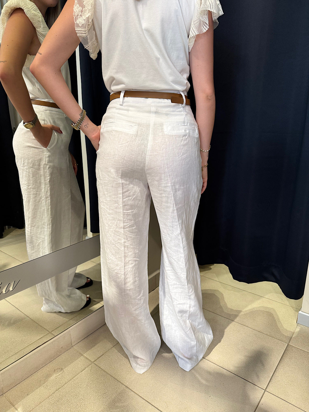 Pantaloni in Lino Bianchi Tensione In