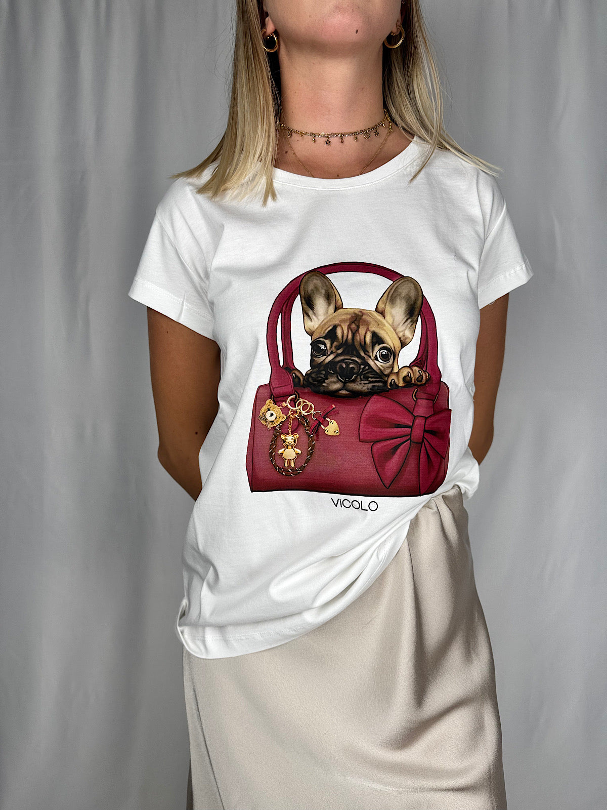 Maglia con Bulldog Francese Bianca Vicolo