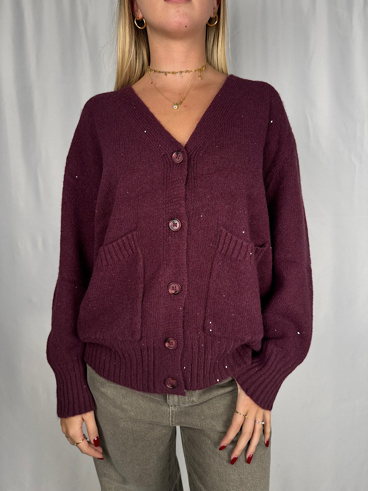 Cardigan con Pailletes Vino SusyMix