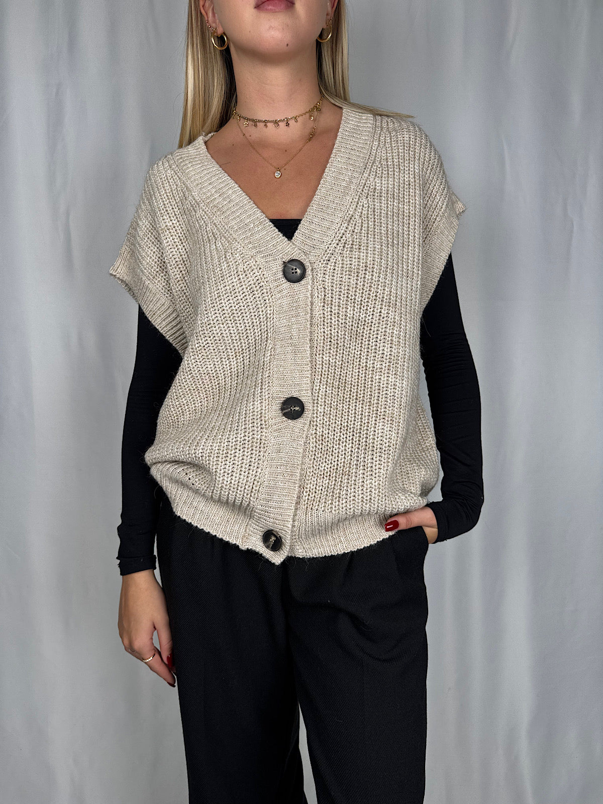 Gilet con Bottoni Beige Tensione-In