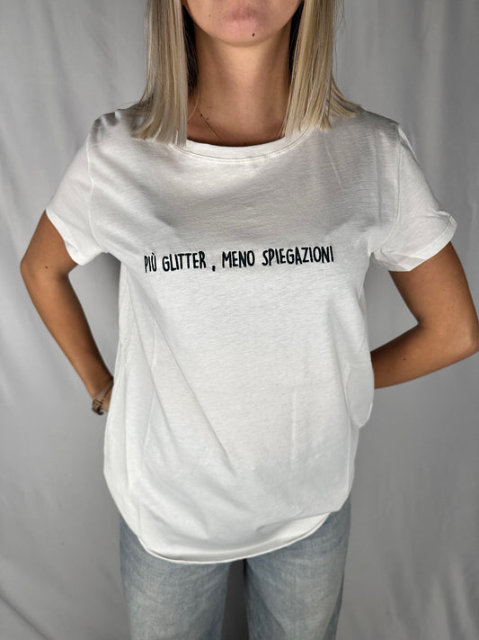 T-Shirt "Più Glitter, Meno Spiegazioni" Bianca Vicolo