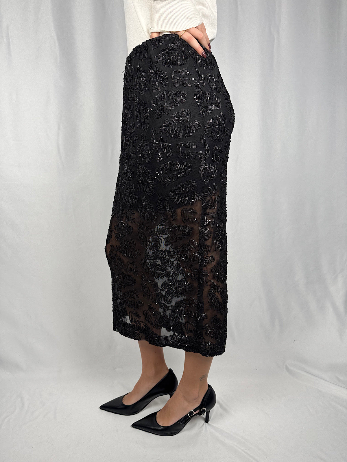 Gonna Pailletes Nero Tensione-In