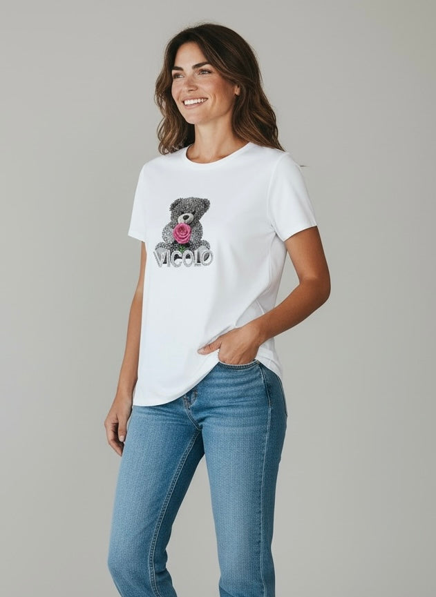 T-Shirt Orsetto Strass Vicolo Bianca