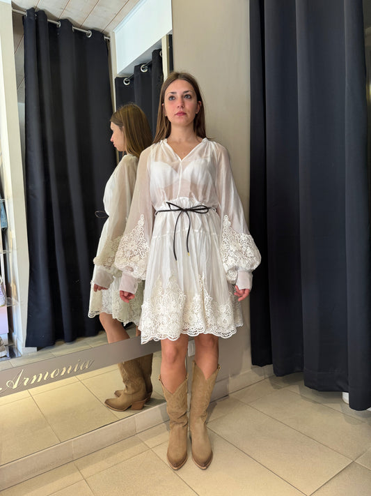 Abito Bianco Scollo V Con Ricami